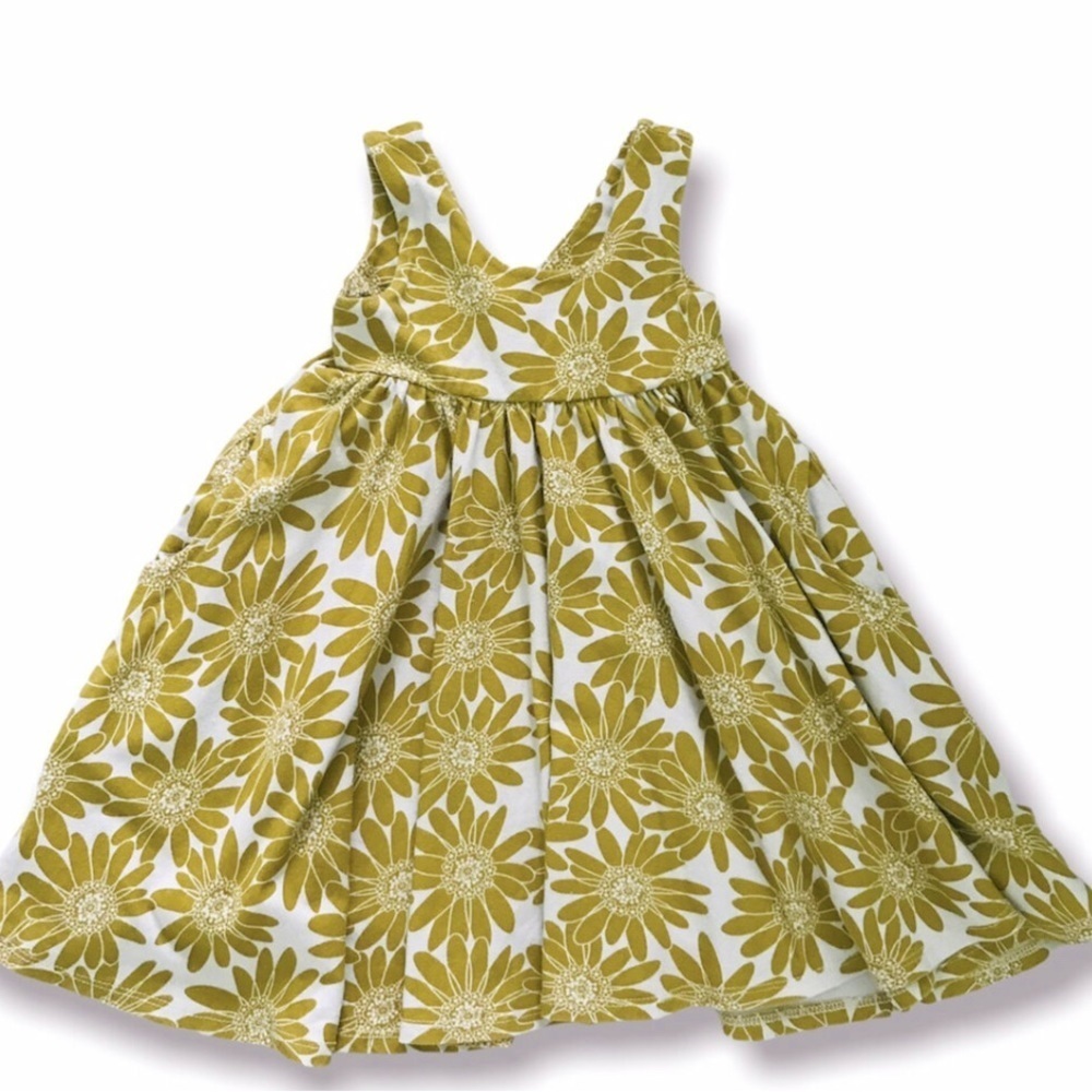 Remie girl mustard floral twirl dress